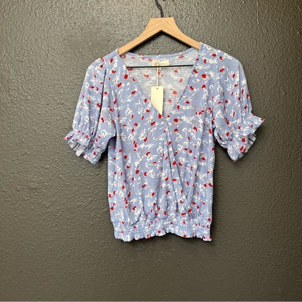 MELLODAY Ruffle Sleeve Faux Wrap Top - Picture 2 of 10